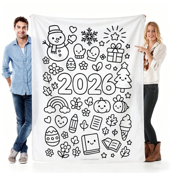 Personalized 2026 Soft Fleece Throw Blanket, Cute Doodle Pattern Cozy Blanket for New Year Gift, Warm Lightweight Decorative Blanket for Sofa Bed Couch Daily Use 30x40in(size: very small)