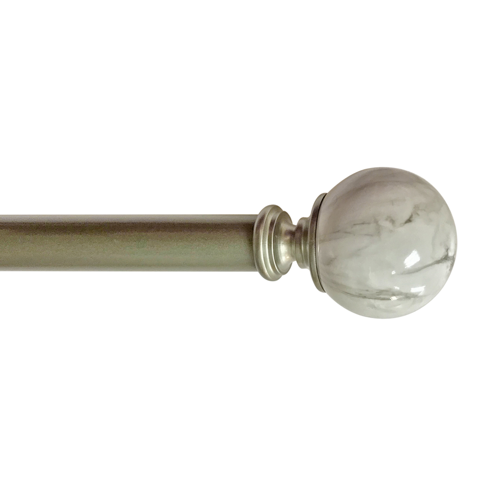 Better Homes & Gardens 1" White Marble Ball 42120" Curtain Rod Set, Silver Finish