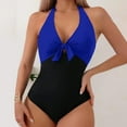 thumbnail image 2 of Uaswgudfs Stylish Womens One-Piece Swimsuit with Plunge Neckline & Central Knot Accent, Sleeveless Swimwear Design Bathing Suits Blue S, 2 of 8