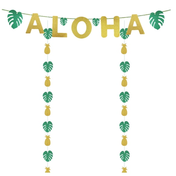 ADDHAT 3Ud Banner Decorativo De Fiesta Hawaiana Estilo Tropical Con Hojas Y Piñas