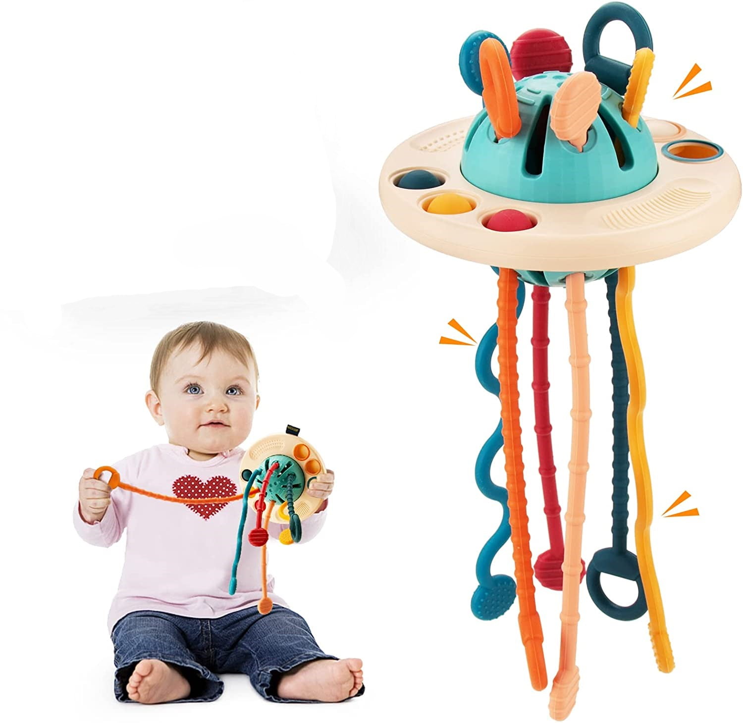 Montessori Toys for 18M+, UFO Food Grade Silicone Pull String Activity