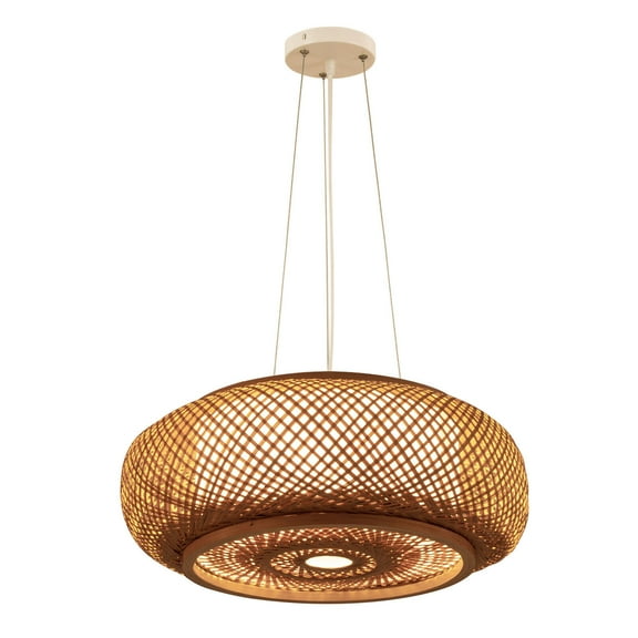 Miumaeov Vintage Ceiling Lighting Bamboo Handmade Industrial Drum Shape Light for Living Room Balcony 15.75inch