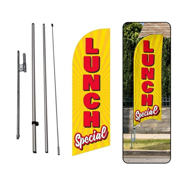 Lunch Special 6ft Swooper Feather Flag for Restaurants Business Advertising outdoor windless Banner with Complete 8FT pole kit and Ground Spike