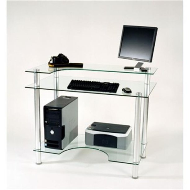 Tier One Designs CUT106 Clear Glass Computer Desk with Monitor Stand