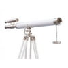 Floor Standing Brushed Nickel With White Leather Griffith Astro Telescope 65" - Marine Telescope - Nautical Home Decor