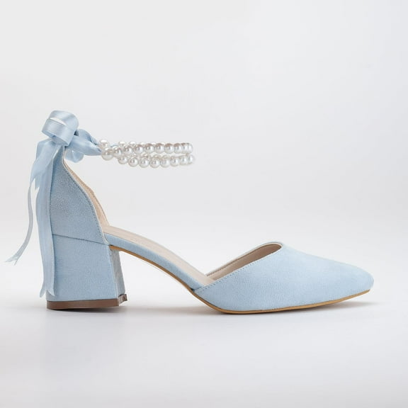Miranda - Zapatos de tacón azul bebé con perlas azul cielo 25.5 CM