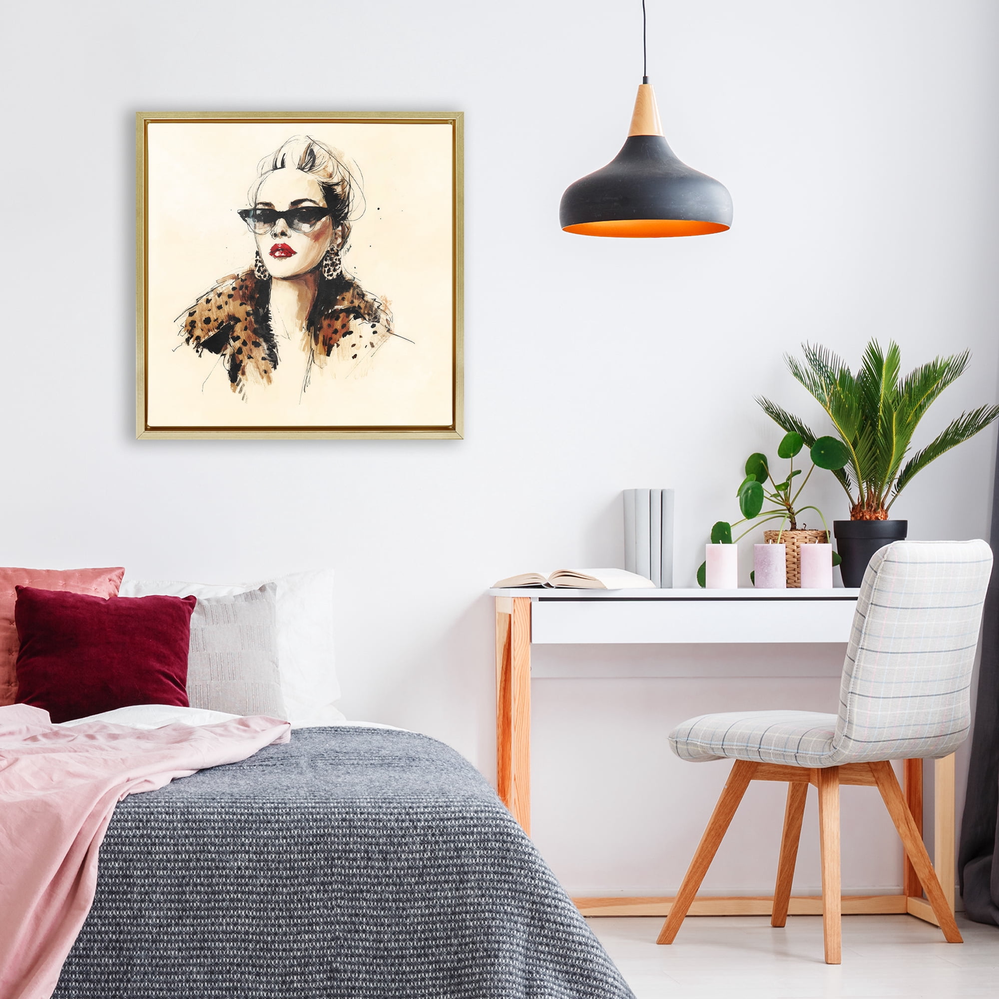 Stupell Industries Glam Leopard Sonata Portrait Gold Framed Floater Canvas Wall Art, design by Svetlana Aleynikova