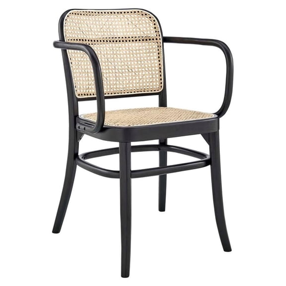 Modway Winona 18.5" Wood & Rattan Dining Chair in Black & Natural