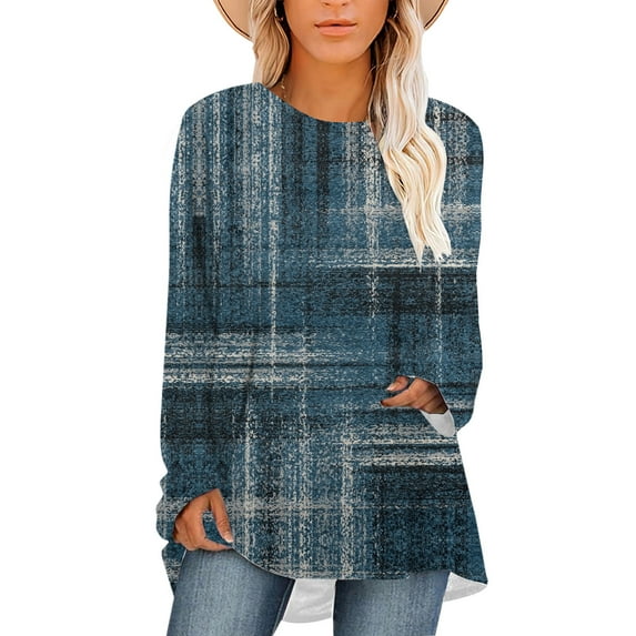 CLOOCL Women Plus Size Blouse Plain Checkered Retro 3D Print T-shirt Long Sleeve Casual Tops