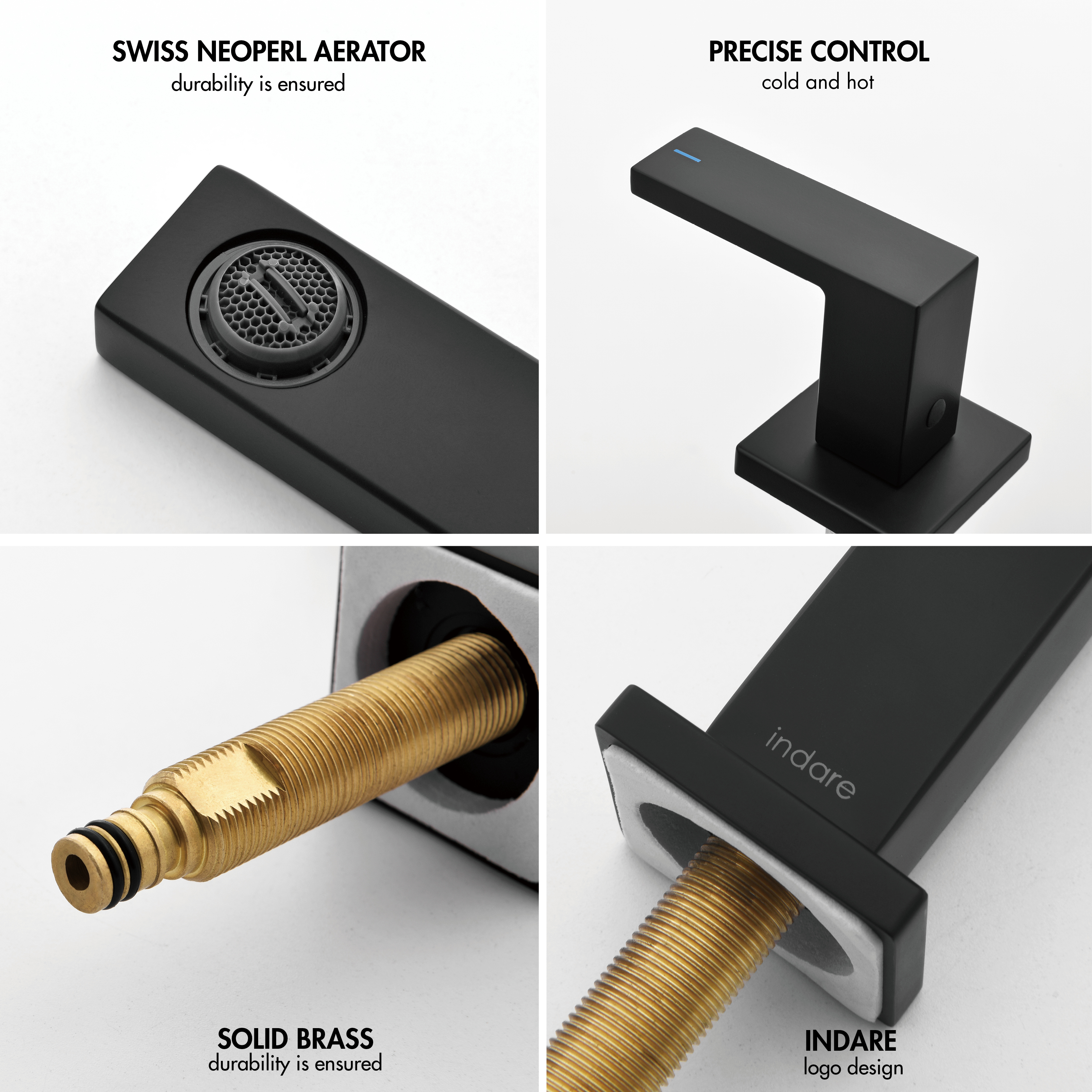 INDARE Bathroom Faucets，Black Bathroom Faucet，4 Inch 8 Inch Widespread Bathroom Faucets for Sink 3 Hole Brass Matte Black with Bathroom Sink Drain
