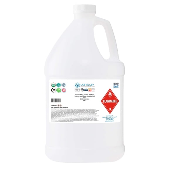 Ethanol 190 Proof (95%) Organic/Vegan Sugar Cane Alcohol, FCC Food Grade 1GAL