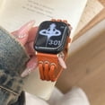 thumbnail image 5 of Leather Band Compatible with Apple Watch Band 42mm 44mm 45mm 49mm Ultra Women Men Dressy Breathable Rope Leather Strap for iWatch SE Series 9 8 7 6 5 4 3 2 1, Orange, 5 of 8