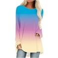 thumbnail image 2 of Wiyuqeen Women's Casual Long Sleeve Tops Elegant Gradient Color Blouses Comfy Crew Neck Round Hem T-Shirts Loose Long Tunic Tops, 2 of 5