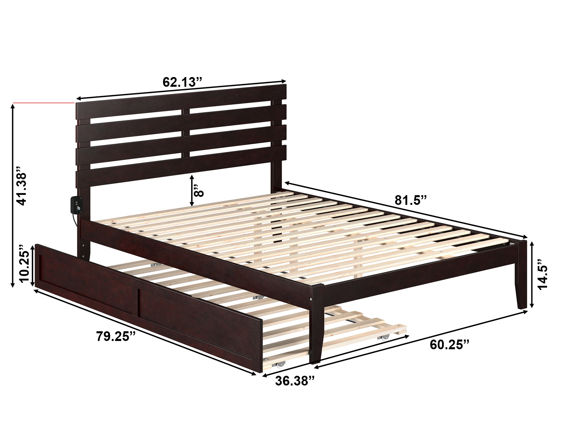 AFI Oxford 14" Queen Wood Platform Bed Frame with Twin XL Trundle, Espresso