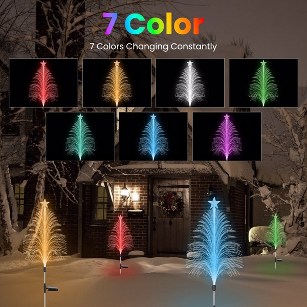 4-Pack Solar Christmas Tree Lights, 7-Color Gradient, IP44 Waterproof Stainless Steel, 8-10H Runtime, Year-Round for Garden/Patio/Lawn