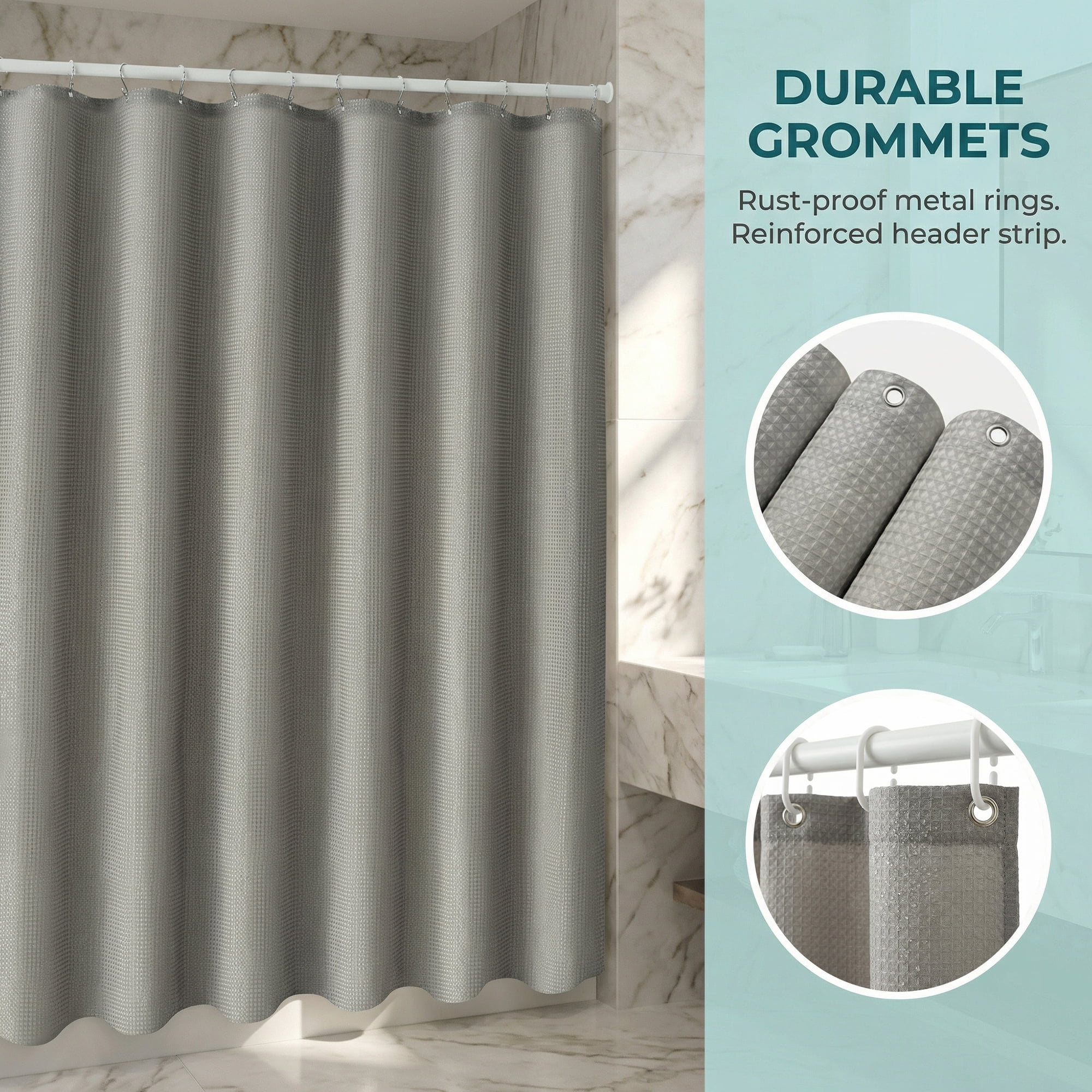Unique Bargains Waterproof Geometry Shower Curtain Set with 12 Hooks Grey 71"W x 71"L