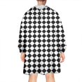 thumbnail image 2 of Black White Diamond Checkered Pattern Wearable Oversized Blanket,Wearable Blanket Hoodie for Adults,Cozy Hooded Blankets with Super Pockets,Super Warm Fuzzy Pullover for Women & Men, 2 of 6
