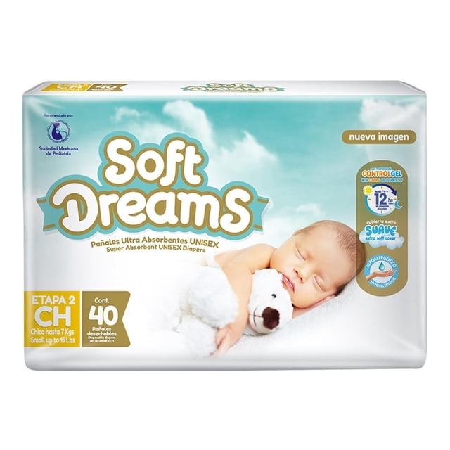 Pañales Soft Dreams etapa 2 talla chica unisex 40 piezas