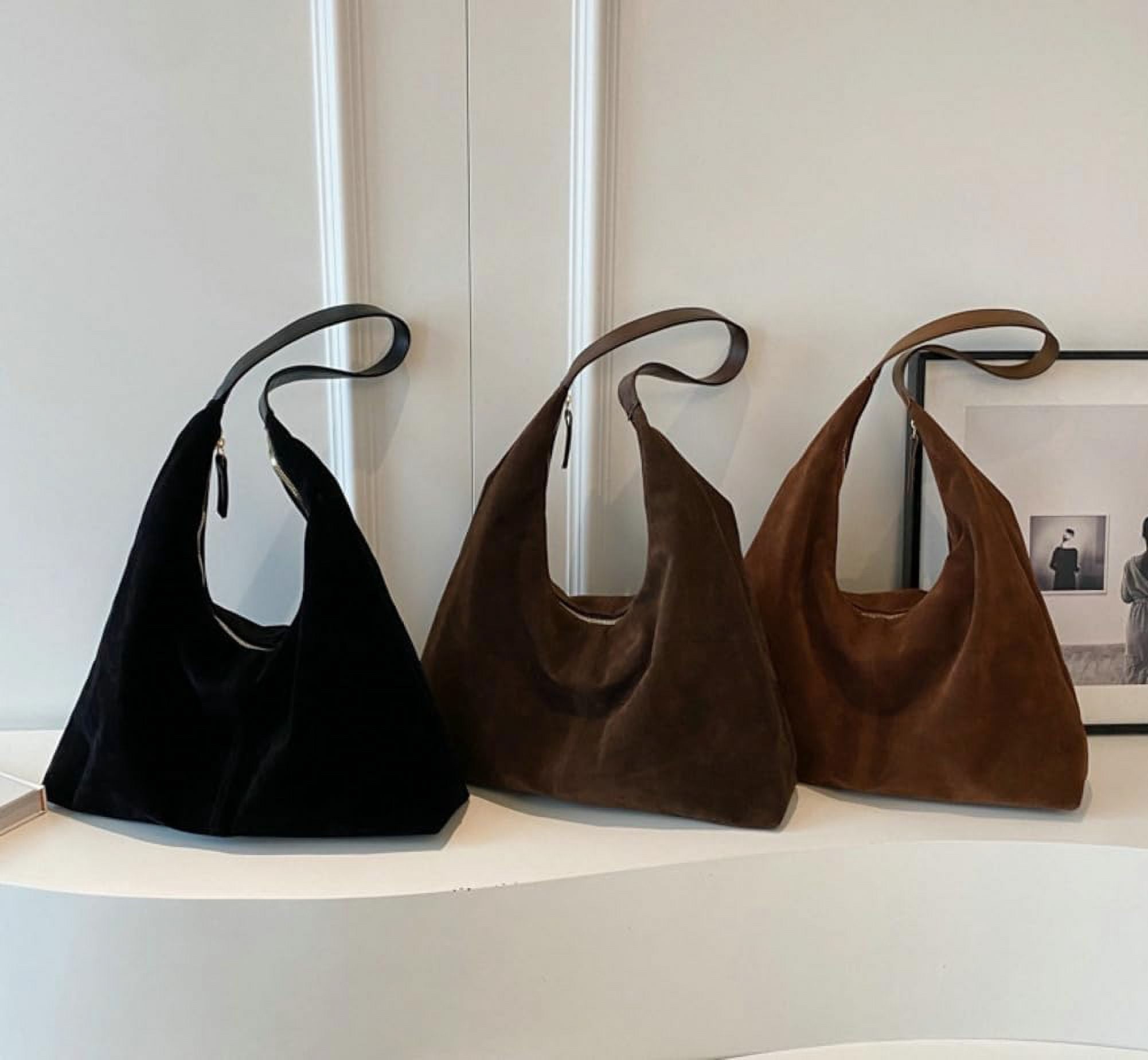 Lohol Trendy Suede Crescent Shoulder Bag Women Tote Bag Satchels Crossbody Purse Top-handle Travel College Work Tote Handbag-Burgundy