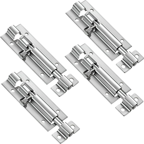 TALENO 4 Pack Door Security Slide Latch Lock Barrel Bolt Latch Slide Door Bolt Stainless Steel Sliding Door Latch with Screws