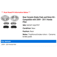 thumbnail image 2 of Rear Ceramic Brake Pads and Rotor Kit - Compatible with 2009 - 2011 Honda Pilot 2010, 2 of 2
