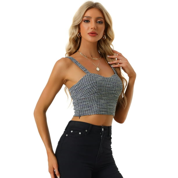 Top De Tweed Para Mujer Con Cuello En Forma De Corazón Y Tirantes De Corsé Negro XL