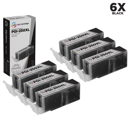 LD Compatible PGI-250XL / PGI-250 / 6432B001 Set of 6 High Yield Pigment Black Cartridges for PIXMA MX922  MG5420  MG6320  MX722  IP7220  MG5422  MG7120  MG5520  MG6420 s