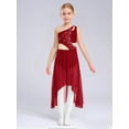 thumbnail image 2 of YiZYiF Girls Solid Color Lyrical Dance Costume Sleeveless Shiny Rhinestone Mesh Modern Dancing Dress Diamond Burgundy 10, 2 of 7