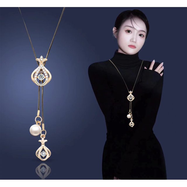 Collar de cadena de suéter de payaso de cristal para mujer, estilo coreano, con cadena de suéter para ropa, colgante de borla larga