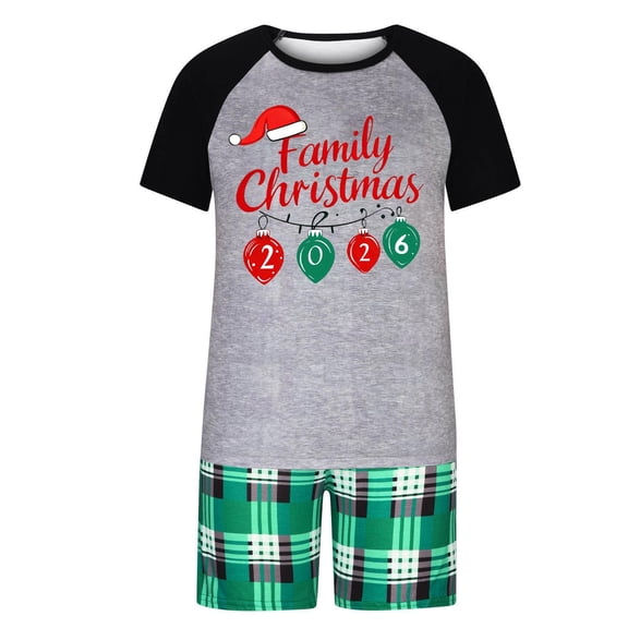 Rrxhxhs Family Christmas Matching Pajamas Set Crew Neck Raglan Sleeve Sleepwear Short-Sleeve Plaid Shorts Set