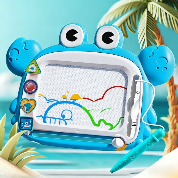 Pizarra magnética de cangrejo para niños | Bloc de dibujo reutilizable con grafiti de colores | Juguete educativo para escribir con borrador | Amarillo o azul
