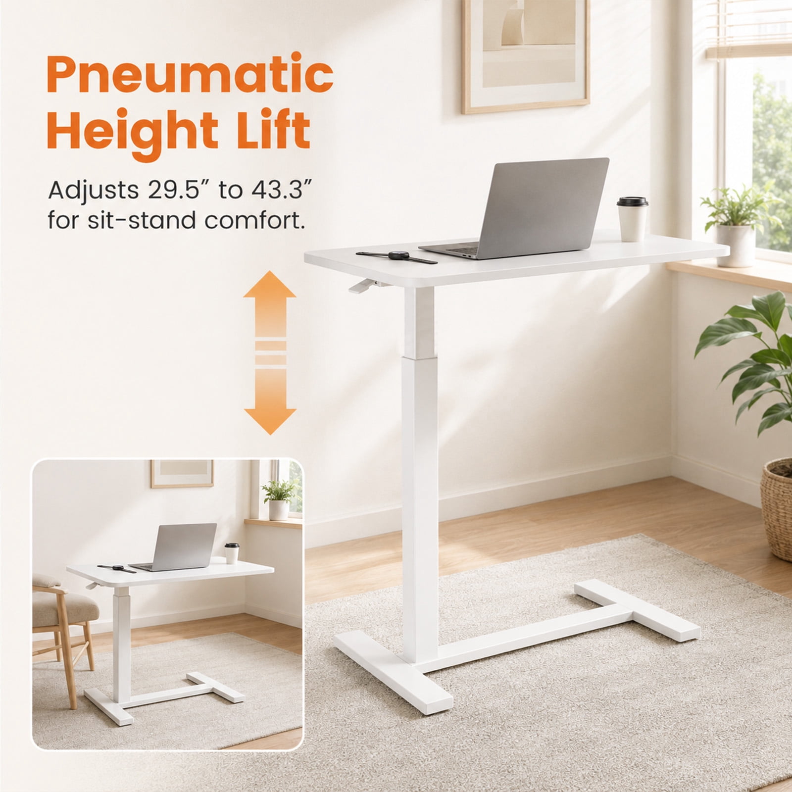 Alvantor Adjustable Bedside Table with Wheels, Rolling Overbed Table, Portable Standing Cart & Laptop Desk for Bed, Couch, Wheelchair