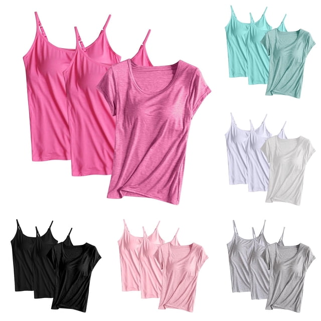 Sentmoon 3PCS Womens Camisole Tank Tops with Built in Bras Loose Fit Sleeveless Womens Blouses Summer Solid Color Crew Neck Spaghetti Strap Spring Tops for Women Breathable Green XL