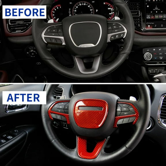 Red Carbon Fiber Style Steering Wheel Cover Trim for Dodge for Durango 2014-2023