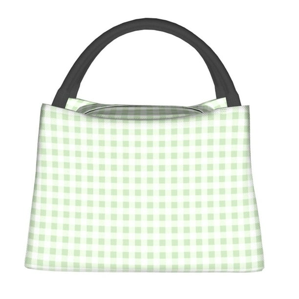 Fotbe Pistachio Green Checkboard Bolsa Térmica Portátil con Estampado, Bolsa de Entrega de Alimentos Aislada, Bolsa Reutilizable de Gran Capacidad para Comidas y Supermercado