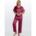thumbnail image 4 of DAKIMOE Womens Silk Satin Pajama Sets Short Sleeve Pjs V Neck Pajamas for Women with Long Pant S to XL, 4 of 8