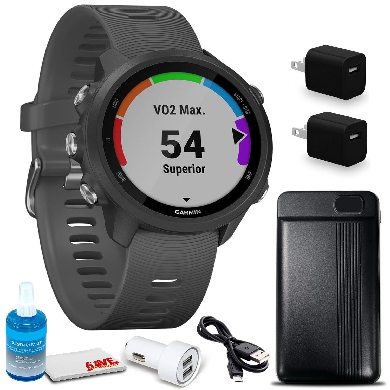Slate Grey Garmin Forerunner 245 GPS Running Smartwatch w Wearable4U Power Bank 