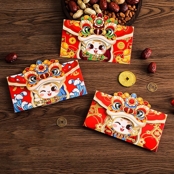 Xihbxyly Bolsa Roja 2023, Diseño Moderno de Año Nuevo, Estampado Dorado, Gran Capacidad, Set de Regalo con Sobre Rojo, Regalo Navideño para Familiares y Compañeros, Incluye 6 Sobres Rojos.