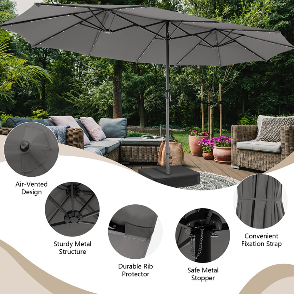Aimee Lii 15 Feet Double-Sided Patio Umbrella with 48 LED Lights, Table Umbrella Outdoor Patio, Gray Aimee Lii 15 Feet Double-Sided Patio Umbrella with 48 LED Lights, Table Umbrella Outdoor Patio, Gray