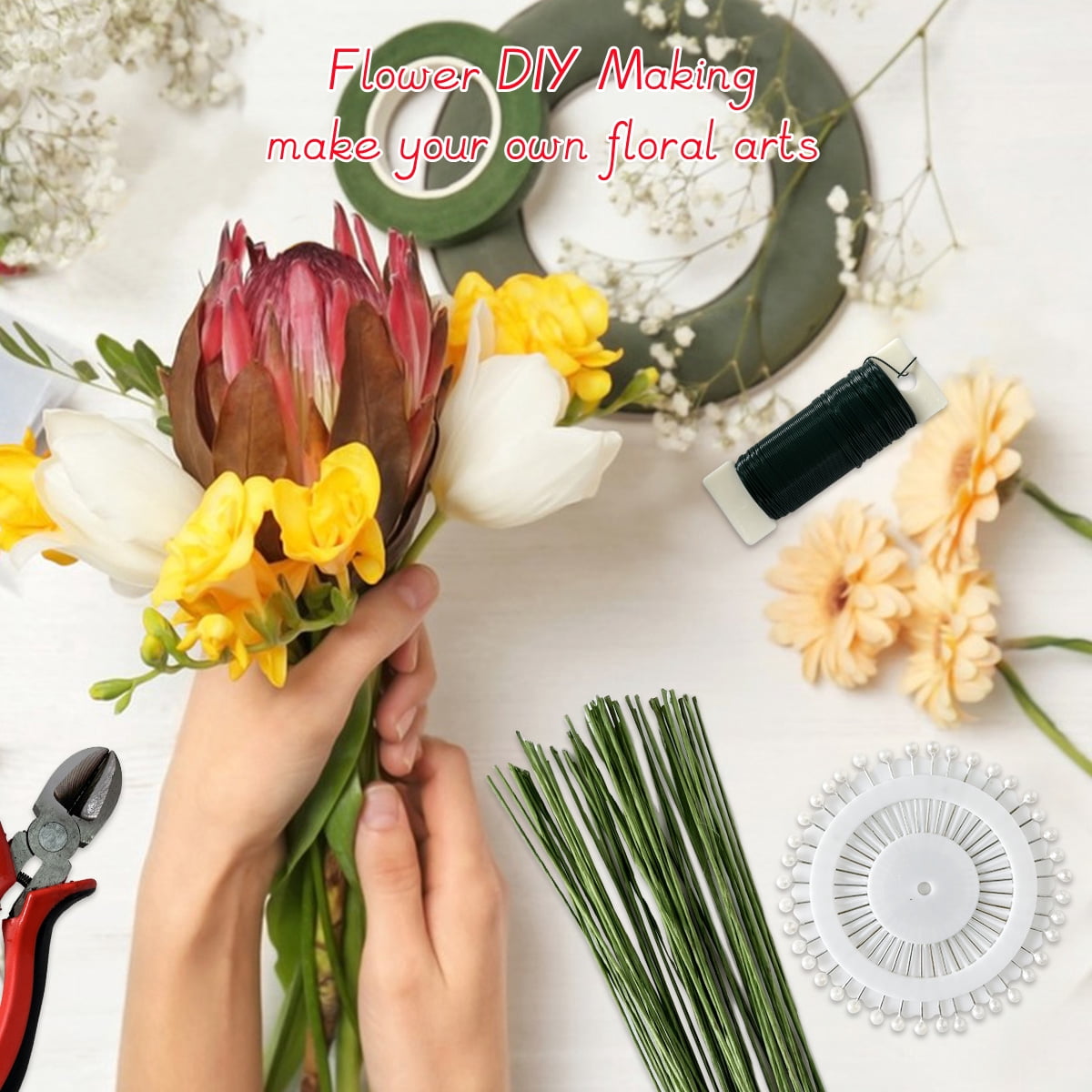 Kit De Création De Fleurs En Chenille (400 Pièces) - Fils Colorés, Papier Fleur, étamines, Ruban, Pour Bouquets DIY - 7