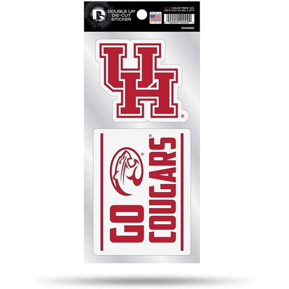 University of Houston Cougars 2-Piece Double Up Die Cut Sticker Decal Sheet, 4x8 Inch