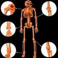 thumbnail image 3 of Cool Halloween Decor - 1/2pcs Posable Full Body Thanksgiving Pumpkin Head Skull Skeleton with Movable Joints Mini Figure Toy for Halloween Decoration, 16" Tall, Orange, 3 of 4
