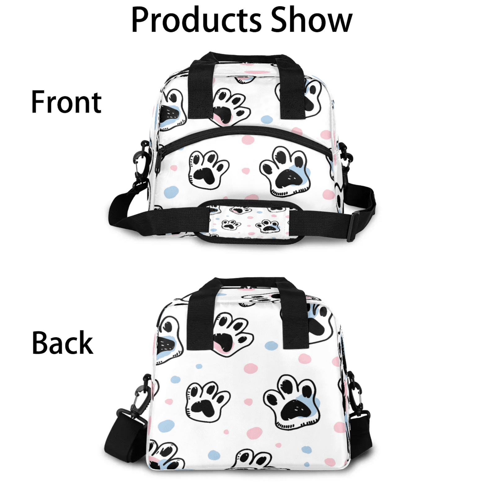 Herdesigns Dog Paw Print Insulated Lunch Bag for Women Men Adult, Reusable Insulated Cooler Lunch Box Lunch Tote Bag for Work Picnic Beach