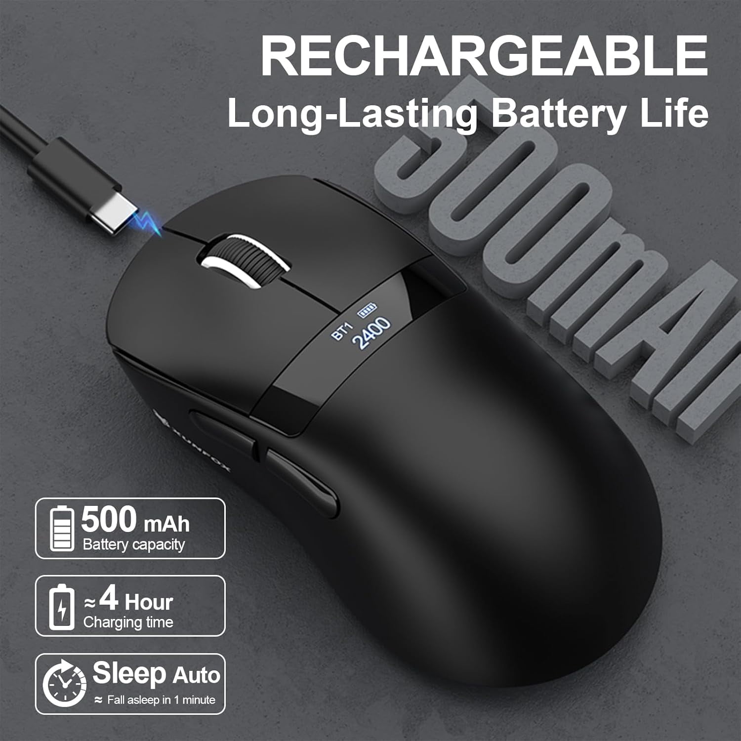 Ultra-Lightweight Wireless Gaming Mouse, Tri-Mode 2.4G/Bluetooth 5.3/USB-C, PAW3311 Sensor 12000 DPI, Digital Screen Display, 1000Hz Polling Rate Mouse for PC Laptop Mac Gamer