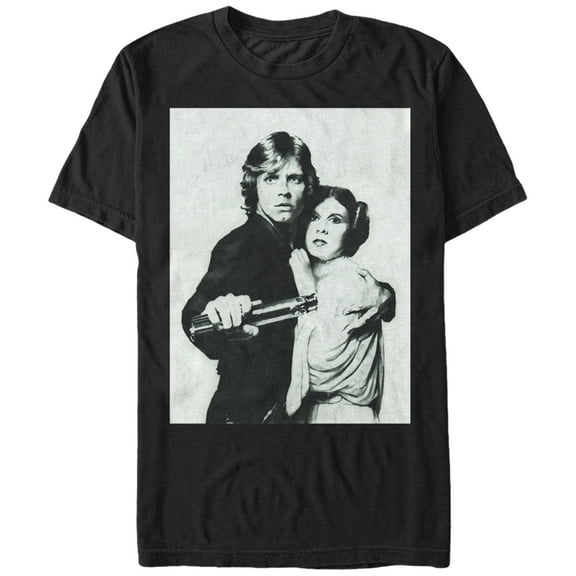 Men's Star Wars Luke and Leia Grayscale  Graphic Tee Black Small