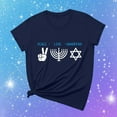 thumbnail image 7 of Penkiiy Happy Hanukkah Shirt Women Chrismukkah Shirt Cat Candle Shirt Love and Light T-Shirt Festival Short Sleeve Tops Navy, 7 of 7
