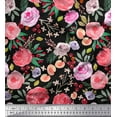 thumbnail image 1 of Soimoi Black Japan Crepe Satin Fabric Leaves & Floral Watercolor Printed Craft Fabric by The Yard 42 Inch Wide, 1 of 3