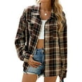 thumbnail image 2 of Womens Button Down Flannel Shirts Long Sleeve Plaid Shackets Business Casual Blouse Top Dark Brown XL, 2 of 9