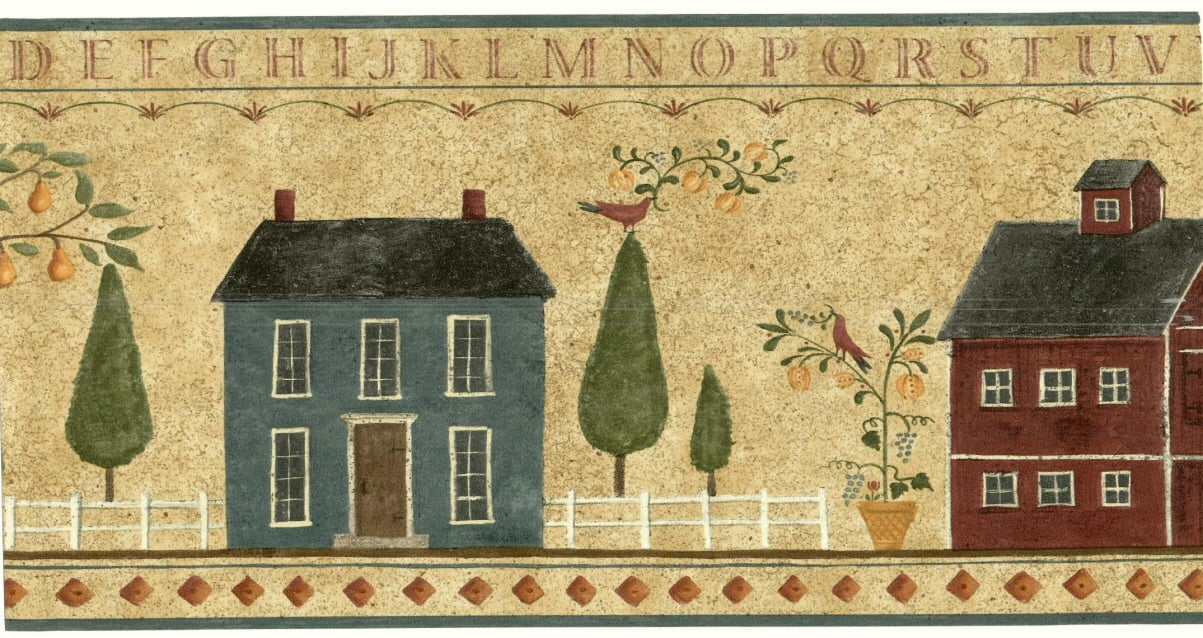 879675 Primitive Country House Wallpaper Border 92937FP - Walmart.com