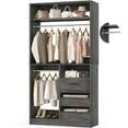 thumbnail image 4 of iSunirm Walk-in Closet System with 3 Wooden Drawers, 36" Standing Wardrobe Closet with 2 Hanging Rods and Shelves, Wardrobe Closet for Bedroom, Living Room, 36"L x 80"H x 16"W, Black Oak, 4 of 8